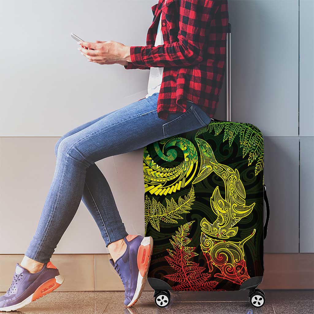 New Zealand Sea Animals with Maori Tribal Tattoo Luggage Cover Shark Manta Ray with Silver Fern Reggae LT03 - Polynesian Pride