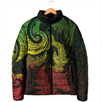 New Zealand Sea Animals with Maori Tribal Tattoo Padded Jacket Shark Manta Ray with Silver Fern Reggae LT03 - Polynesian Pride