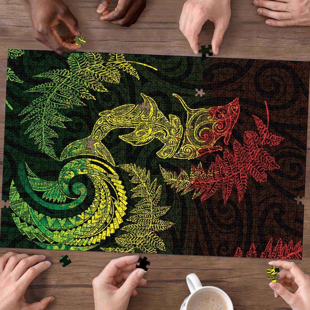 New Zealand Sea Animals with Maori Tribal Tattoo Puzzle Shark Manta Ray with Silver Fern Reggae LT03 - Polynesian Pride