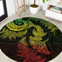 New Zealand Sea Animals with Maori Tribal Tattoo Round Carpet Shark Manta Ray with Silver Fern Reggae LT03 Reggae - Polynesian Pride