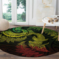New Zealand Sea Animals with Maori Tribal Tattoo Round Carpet Shark Manta Ray with Silver Fern Reggae LT03 - Polynesian Pride