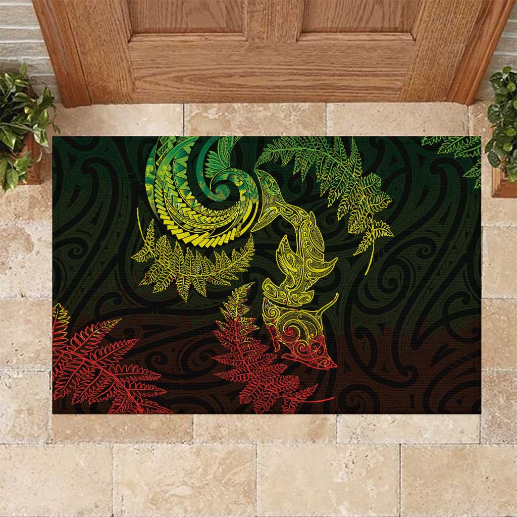 New Zealand Sea Animals with Maori Tribal Tattoo Rubber Doormat Shark Manta Ray with Silver Fern Reggae