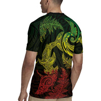 New Zealand Sea Animals with Maori Tribal Tattoo Rugby Jersey Shark Manta Ray with Silver Fern Reggae LT03 - Polynesian Pride