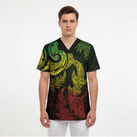 New Zealand Sea Animals with Maori Tribal Tattoo Scrub Top Shark Manta Ray with Silver Fern Reggae LT03 - Polynesian Pride