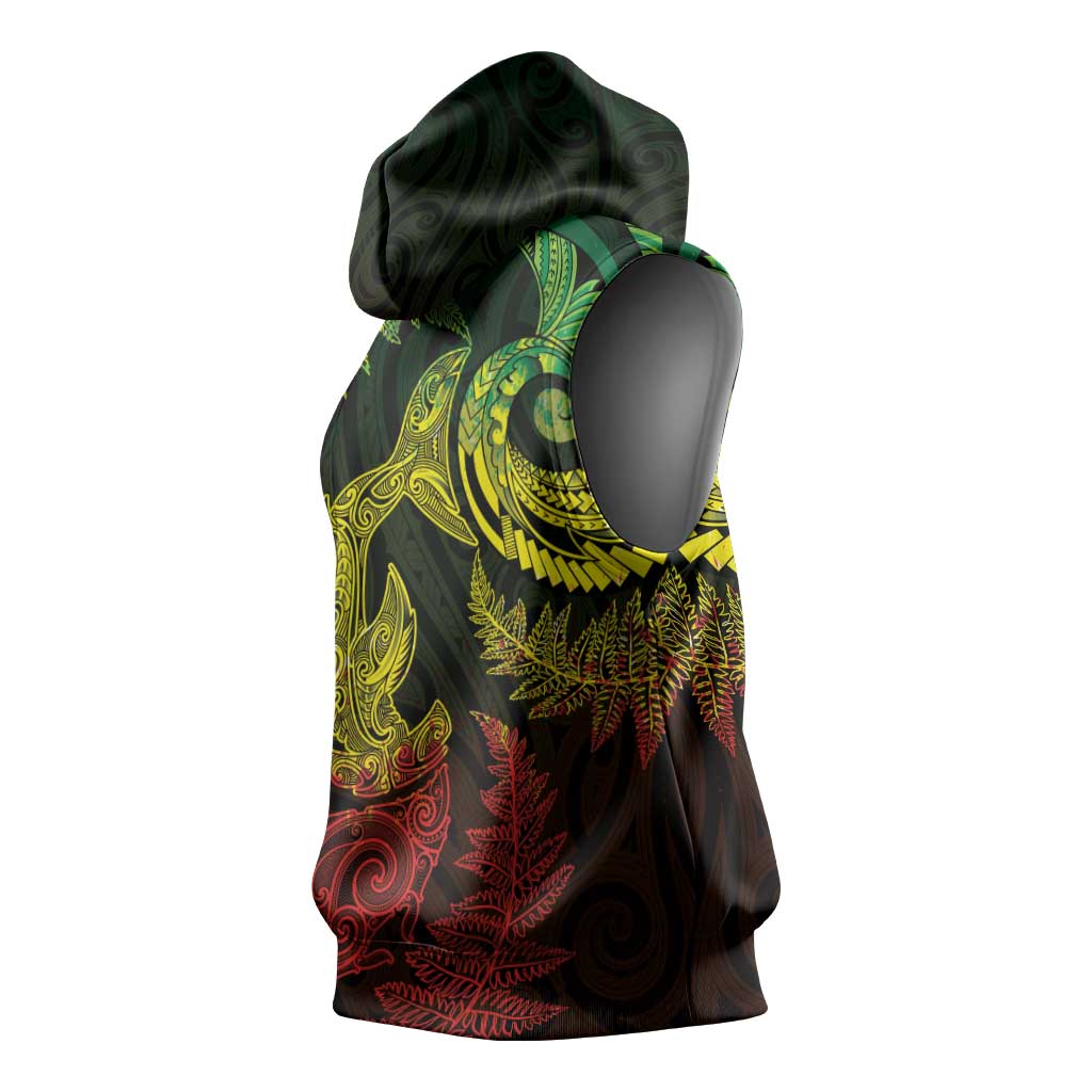 New Zealand Sea Animals with Maori Tribal Tattoo Sleeveless Hoodie Shark Manta Ray with Silver Fern Reggae LT03 - Polynesian Pride