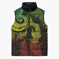 New Zealand Sea Animals with Maori Tribal Tattoo Sleeveless Puffer Jacket Shark Manta Ray with Silver Fern Reggae LT03 Unisex Reggae - Polynesian Pride