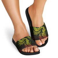 New Zealand Sea Animals with Maori Tribal Tattoo Slide Sandals Shark Manta Ray with Silver Fern Reggae LT03 - Polynesian Pride