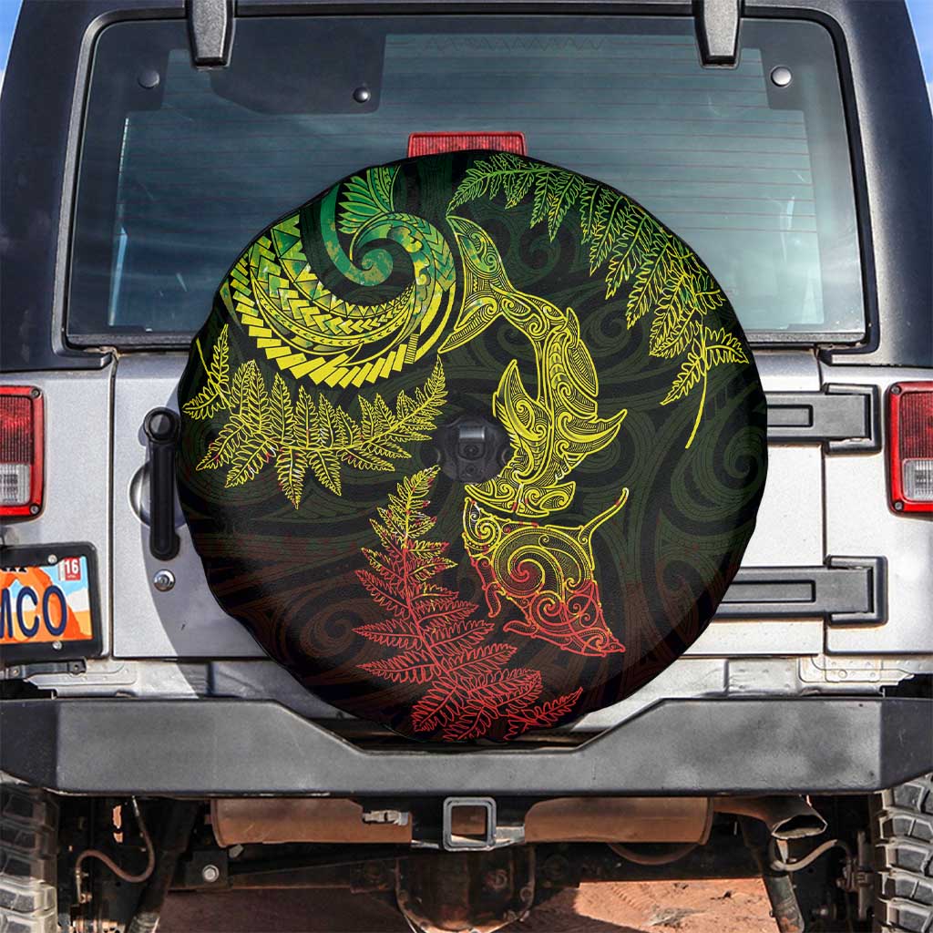 New Zealand Sea Animals with Maori Tribal Tattoo Spare Tire Cover Shark Manta Ray with Silver Fern Reggae LT03 Reggae - Polynesian Pride