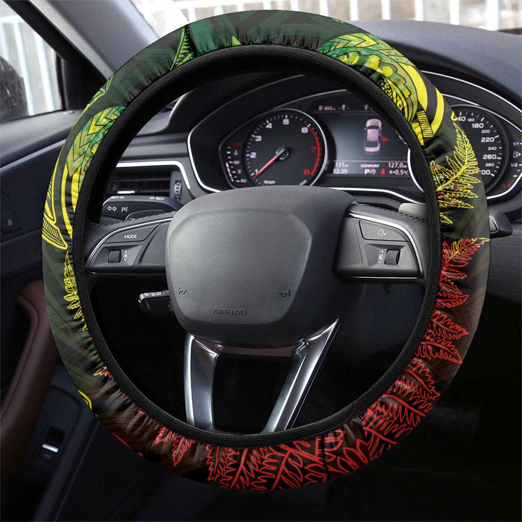 New Zealand Sea Animals with Maori Tribal Tattoo Steering Wheel Cover Shark Manta Ray with Silver Fern Reggae LT03 - Polynesian Pride