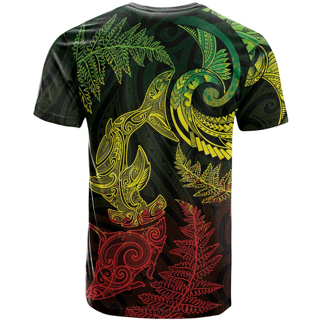 New Zealand Sea Animals with Maori Tribal Tattoo T Shirt Shark Manta Ray with Silver Fern Reggae LT03 - Polynesian Pride