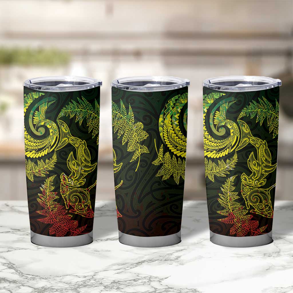 New Zealand Sea Animals with Maori Tribal Tattoo Tumbler Cup Shark Manta Ray with Silver Fern Reggae LT03 - Polynesian Pride