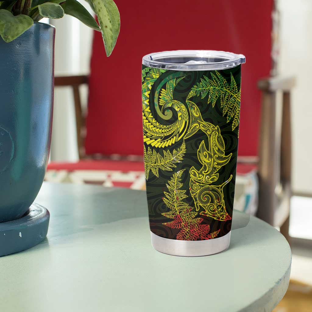 New Zealand Sea Animals with Maori Tribal Tattoo Tumbler Cup Shark Manta Ray with Silver Fern Reggae LT03 - Polynesian Pride