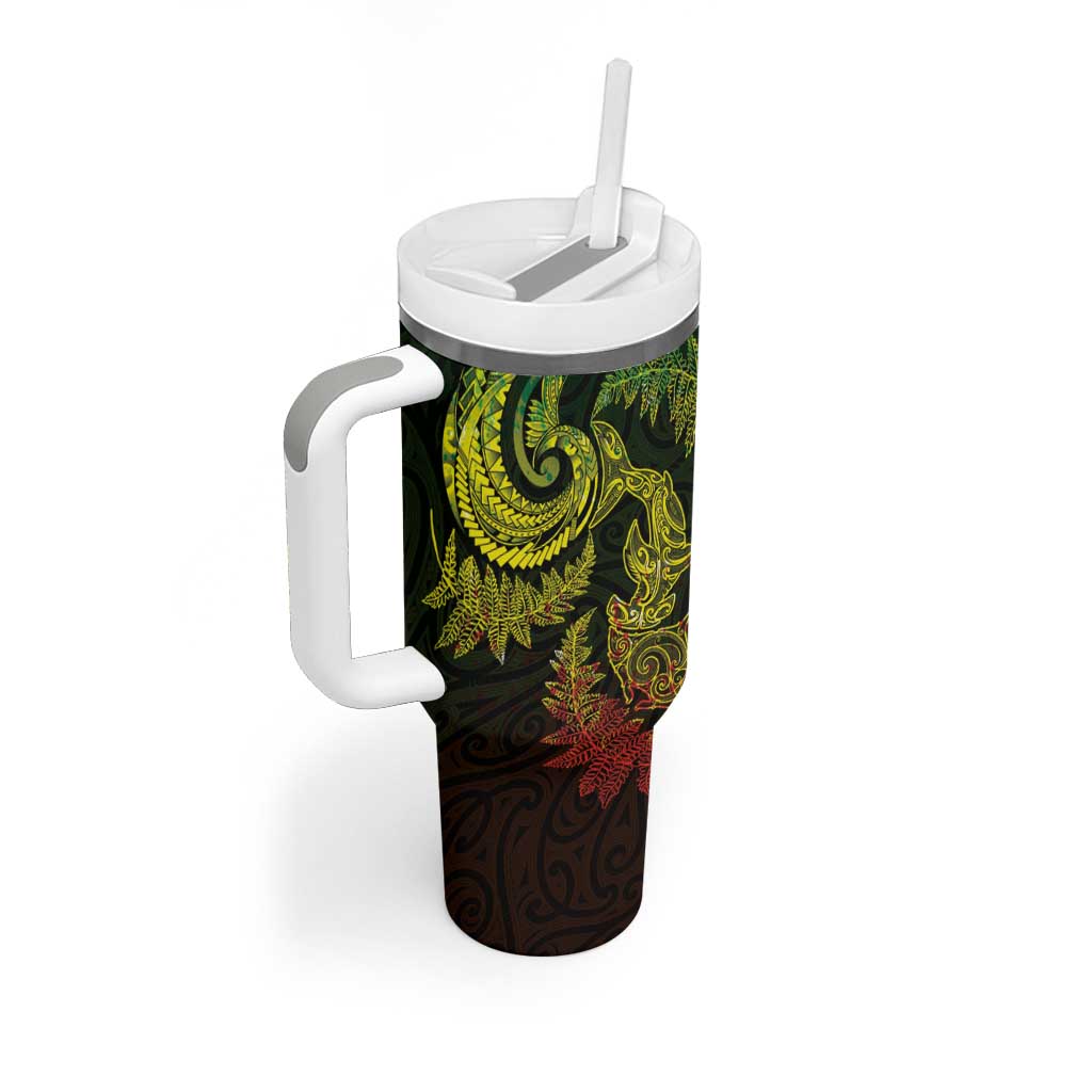 New Zealand Sea Animals with Maori Tribal Tattoo Tumbler With Handle Shark Manta Ray with Silver Fern Reggae LT03 - Polynesian Pride