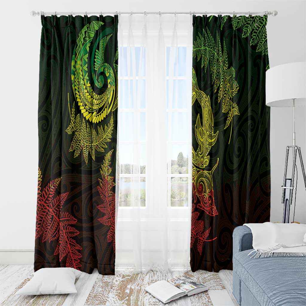 New Zealand Sea Animals with Maori Tribal Tattoo Window Curtain Shark Manta Ray with Silver Fern Reggae LT03 - Polynesian Pride