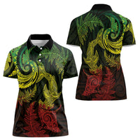 New Zealand Sea Animals with Maori Tribal Tattoo Women Polo Shirt Shark Manta Ray with Silver Fern Reggae LT03 - Polynesian Pride