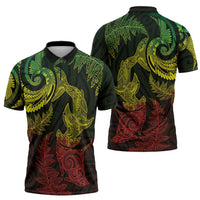 New Zealand Sea Animals with Maori Tribal Tattoo Zipper Polo Shirt Shark Manta Ray with Silver Fern Reggae LT03 - Polynesian Pride