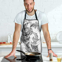 New Zealand Sea Animals with Maori Tribal Tattoo Apron Shark Manta Ray with Silver Fern White LT03 - Polynesian Pride