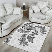 New Zealand Sea Animals with Maori Tribal Tattoo Area Rug Shark Manta Ray with Silver Fern White LT03 - Polynesian Pride