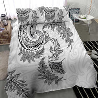 New Zealand Sea Animals with Maori Tribal Tattoo Bedding Set Shark Manta Ray with Silver Fern White LT03 - Polynesian Pride