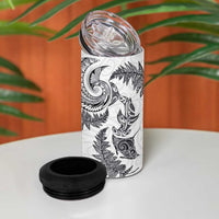 New Zealand Sea Animals with Maori Tribal Tattoo 4 in 1 Can Cooler Tumbler Shark Manta Ray with Silver Fern White LT03 - Polynesian Pride