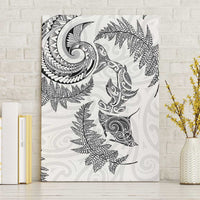 New Zealand Sea Animals with Maori Tribal Tattoo Canvas Wall Art Shark Manta Ray with Silver Fern White LT03 Without Frame White - Polynesian Pride