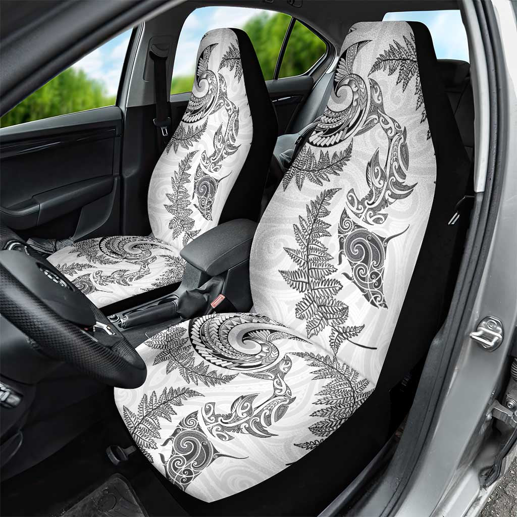 New Zealand Sea Animals with Maori Tribal Tattoo Car Seat Cover Shark Manta Ray with Silver Fern White LT03 - Polynesian Pride