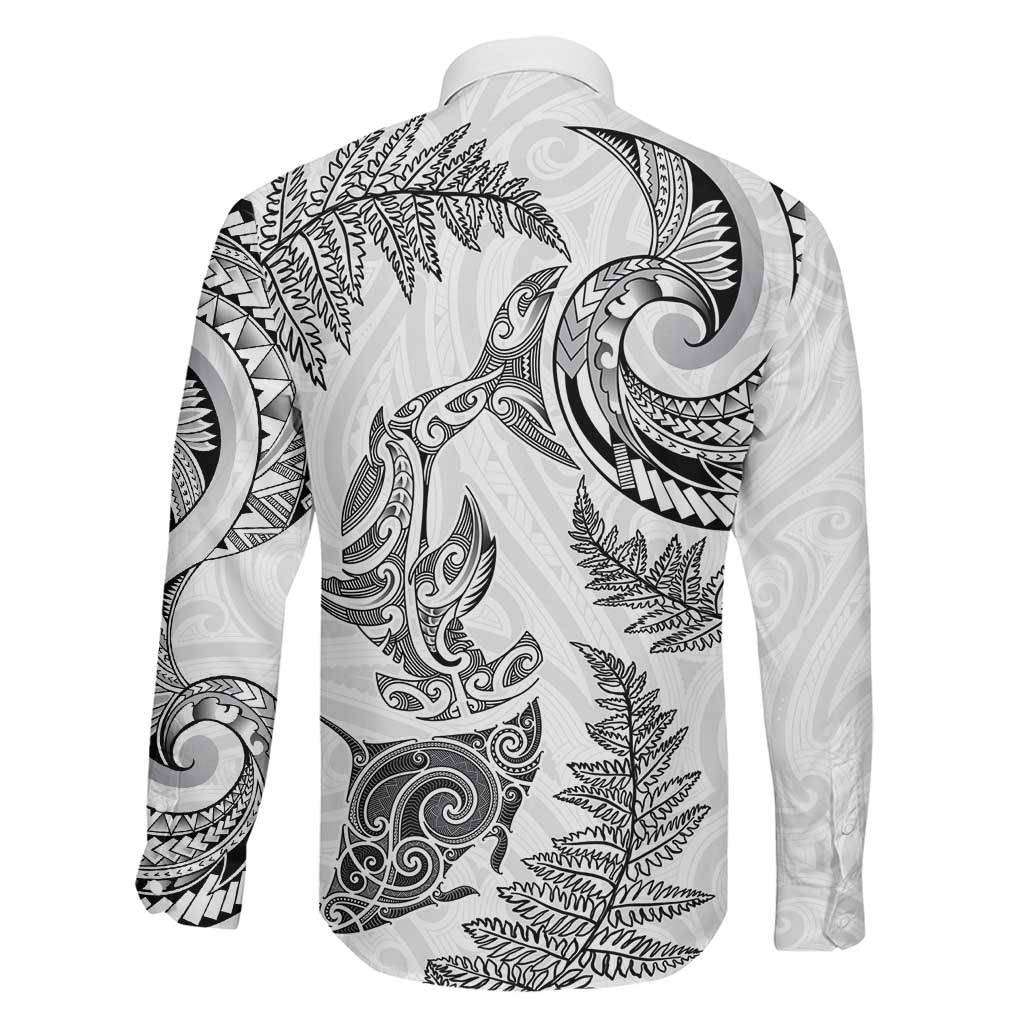 New Zealand Sea Animals with Maori Tribal Tattoo Family Matching Tank Maxi Dress and Hawaiian Shirt Shark Manta Ray with Silver Fern White LT03 - Polynesian Pride