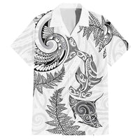 New Zealand Sea Animals with Maori Tribal Tattoo Hawaiian Shirt Shark Manta Ray with Silver Fern White LT03 White - Polynesian Pride