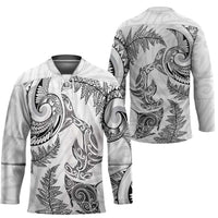 New Zealand Sea Animals with Maori Tribal Tattoo Hockey Jersey Shark Manta Ray with Silver Fern White LT03 - Polynesian Pride