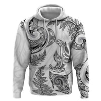 New Zealand Sea Animals with Maori Tribal Tattoo Hoodie Shark Manta Ray with Silver Fern White LT03 Pullover Hoodie White - Polynesian Pride