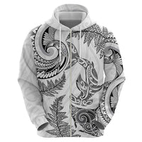 New Zealand Sea Animals with Maori Tribal Tattoo Hoodie Shark Manta Ray with Silver Fern White LT03 - Polynesian Pride