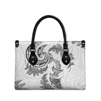 New Zealand Sea Animals with Maori Tribal Tattoo Leather Bag Shark Manta Ray with Silver Fern White LT03 - Polynesian Pride