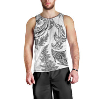 New Zealand Sea Animals with Maori Tribal Tattoo Men Tank Top Shark Manta Ray with Silver Fern White LT03 - Polynesian Pride