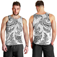 New Zealand Sea Animals with Maori Tribal Tattoo Men Tank Top Shark Manta Ray with Silver Fern White LT03 - Polynesian Pride