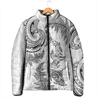 New Zealand Sea Animals with Maori Tribal Tattoo Padded Jacket Shark Manta Ray with Silver Fern White LT03 - Polynesian Pride
