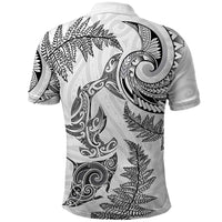 New Zealand Sea Animals with Maori Tribal Tattoo Polo Shirt Shark Manta Ray with Silver Fern White LT03 - Polynesian Pride