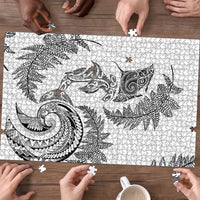 New Zealand Sea Animals with Maori Tribal Tattoo Puzzle Shark Manta Ray with Silver Fern White LT03 - Polynesian Pride