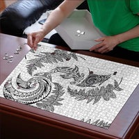 New Zealand Sea Animals with Maori Tribal Tattoo Puzzle Shark Manta Ray with Silver Fern White LT03 - Polynesian Pride
