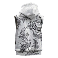 New Zealand Sea Animals with Maori Tribal Tattoo Sleeveless Hoodie Shark Manta Ray with Silver Fern White LT03 - Polynesian Pride