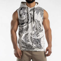 New Zealand Sea Animals with Maori Tribal Tattoo Sleeveless Hoodie Shark Manta Ray with Silver Fern White LT03 - Polynesian Pride