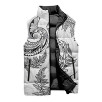 New Zealand Sea Animals with Maori Tribal Tattoo Sleeveless Puffer Jacket Shark Manta Ray with Silver Fern White LT03 - Polynesian Pride