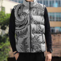New Zealand Sea Animals with Maori Tribal Tattoo Sleeveless Puffer Jacket Shark Manta Ray with Silver Fern White LT03 - Polynesian Pride