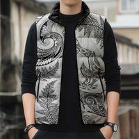 New Zealand Sea Animals with Maori Tribal Tattoo Sleeveless Puffer Jacket Shark Manta Ray with Silver Fern White LT03 - Polynesian Pride