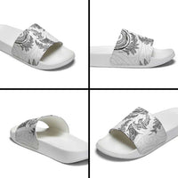 New Zealand Sea Animals with Maori Tribal Tattoo Slide Sandals Shark Manta Ray with Silver Fern White LT03 - Polynesian Pride