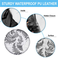 New Zealand Sea Animals with Maori Tribal Tattoo Spare Tire Cover Shark Manta Ray with Silver Fern White LT03 - Polynesian Pride