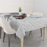 New Zealand Sea Animals with Maori Tribal Tattoo Tablecloth Shark Manta Ray with Silver Fern White LT03 - Polynesian Pride