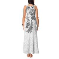 New Zealand Sea Animals with Maori Tribal Tattoo Tank Maxi Dress Shark Manta Ray with Silver Fern White LT03 - Polynesian Pride