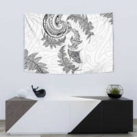New Zealand Sea Animals with Maori Tribal Tattoo Tapestry Shark Manta Ray with Silver Fern White LT03 - Polynesian Pride