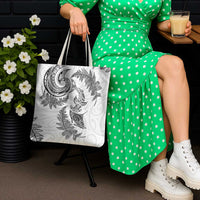 New Zealand Sea Animals with Maori Tribal Tattoo Tote Bag Shark Manta Ray with Silver Fern White LT03 - Polynesian Pride