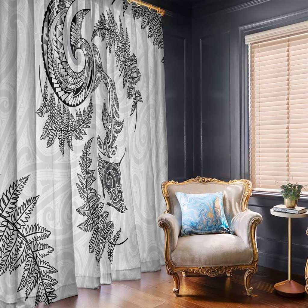 New Zealand Sea Animals with Maori Tribal Tattoo Window Curtain Shark Manta Ray with Silver Fern White LT03 - Polynesian Pride